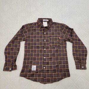 Pruitt Fashion long sleeve‎ button front casual brown plaid shirt womens L